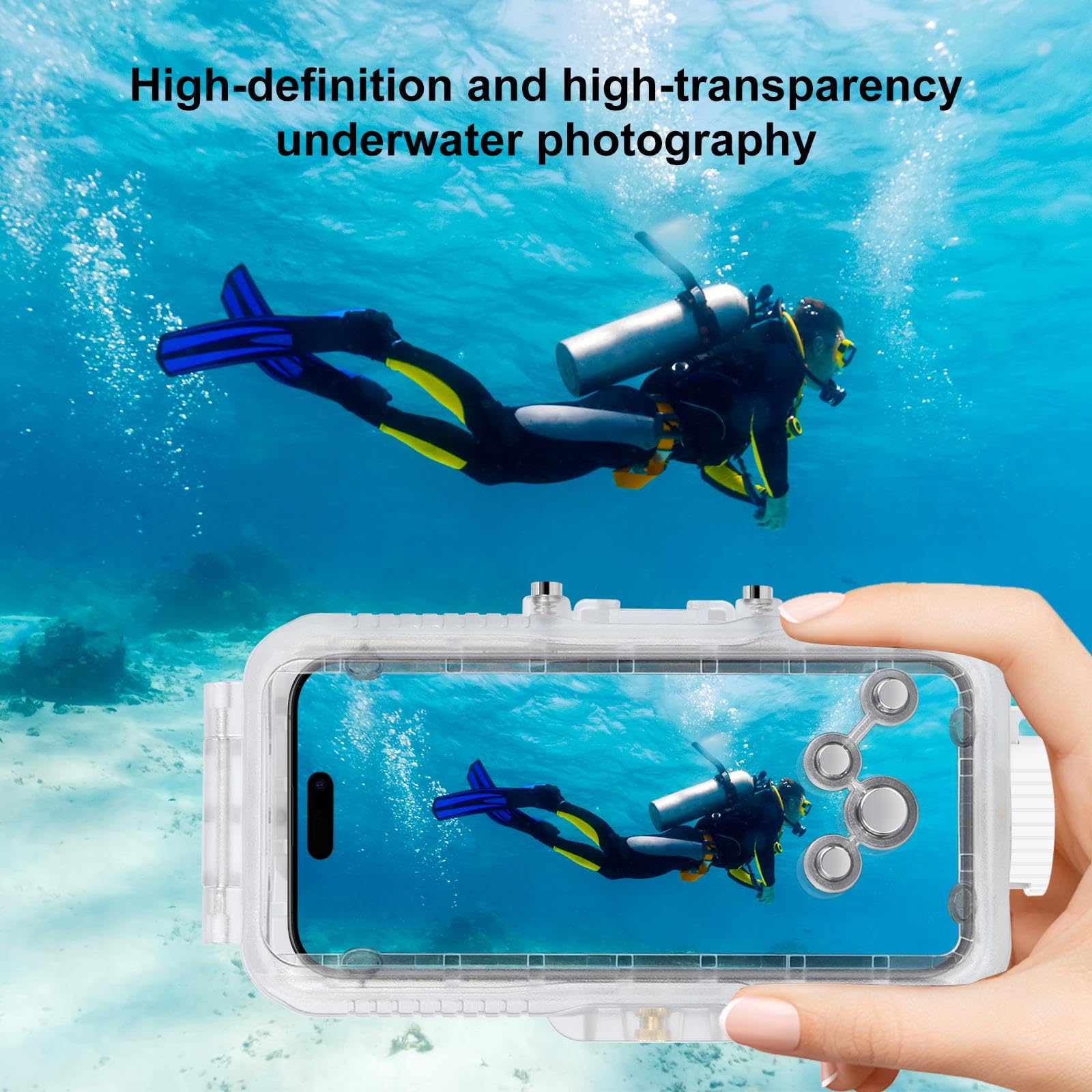 PULUZ Custodia impermeabile per iPhone 16 Pro, custodia protettiva 40 m, custodia subacquea per surf, snorkeling, kayak, trasparente