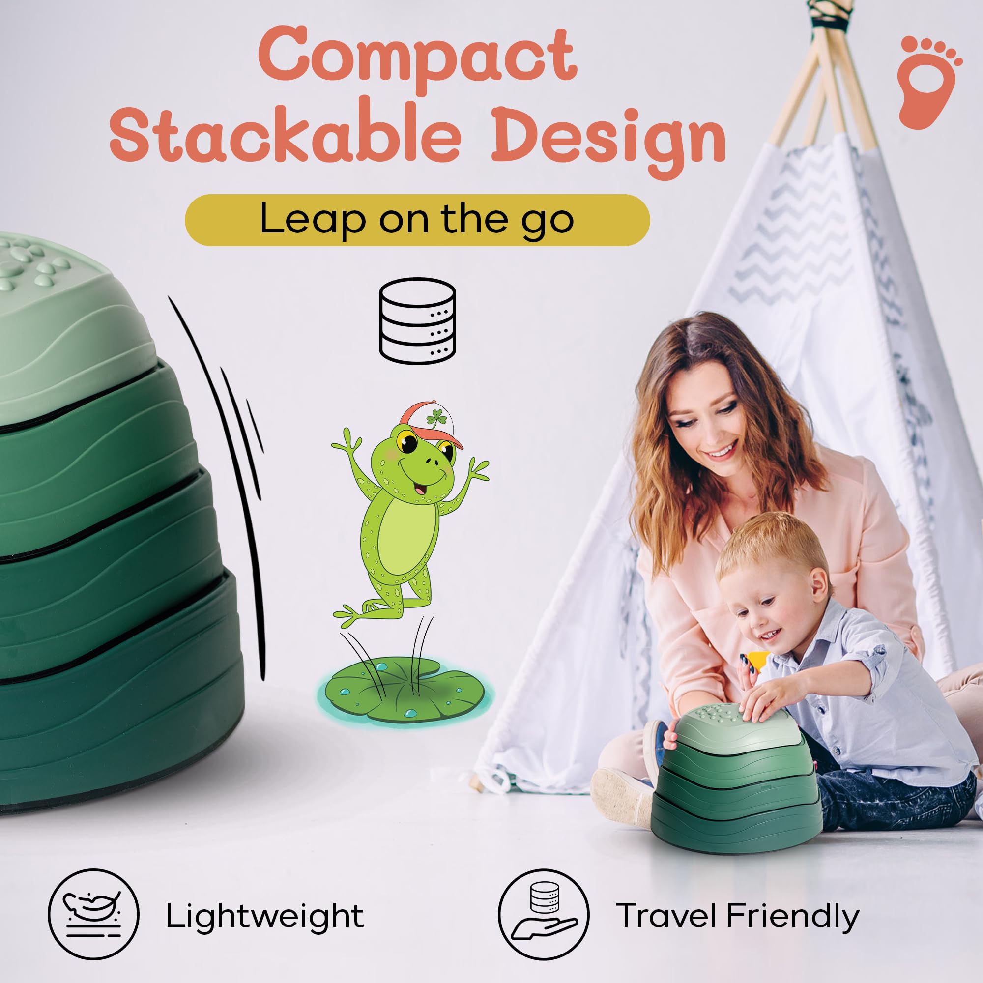LEAP WITH LUCKY Balance Stepping Stones for Kids (5 Pcs) - Froggy Lily-Pad Textured Stepping Stone for Toddlers with Anti-Slip Base & Maximum Grip | Indoor & Outdoor Learning Sensory Toys for Kids - Image 3
