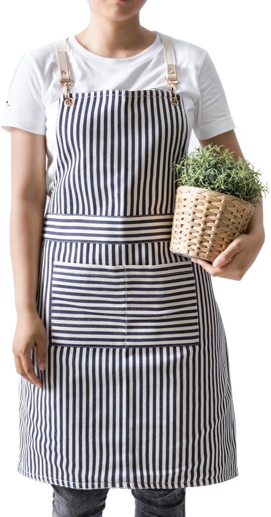 Jeanerlor Double sided Cotton Canvas Apron with Pocket Cross-Back Straps