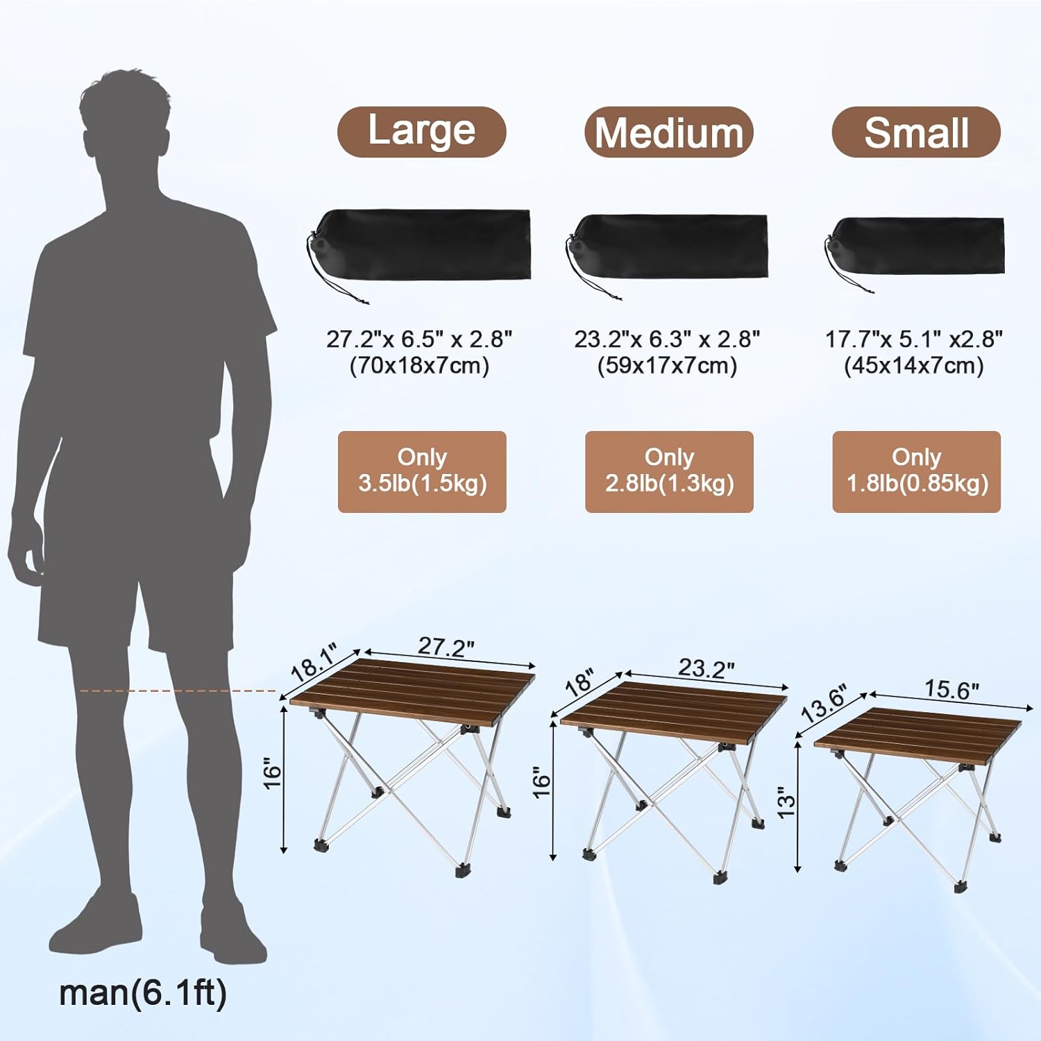 Tesouro Folding Camping Square Table with Carry Bag, Lightweight Aluminum Square Table for Outdoor, Camping, Picnic, Backyards, BBQ (Wood Color-S)