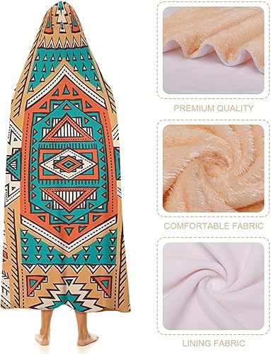 Miniatura 6 de Manta con capucha, decoración tribal para adultos, diseño de tribu azteca india tribal americana, suave, cálida y acogedora, 40 x 50 pulgadas,