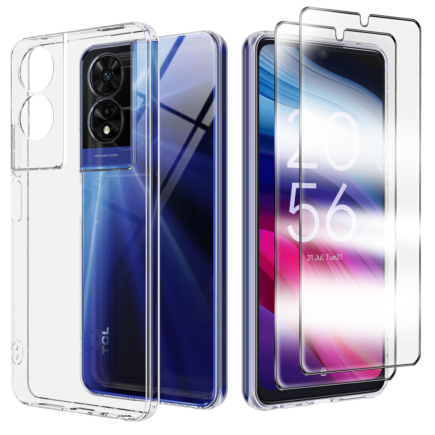 Tcl 505 Cover Custodia Slim Nera Pellicola Vetro Temperato Per - Foto 10