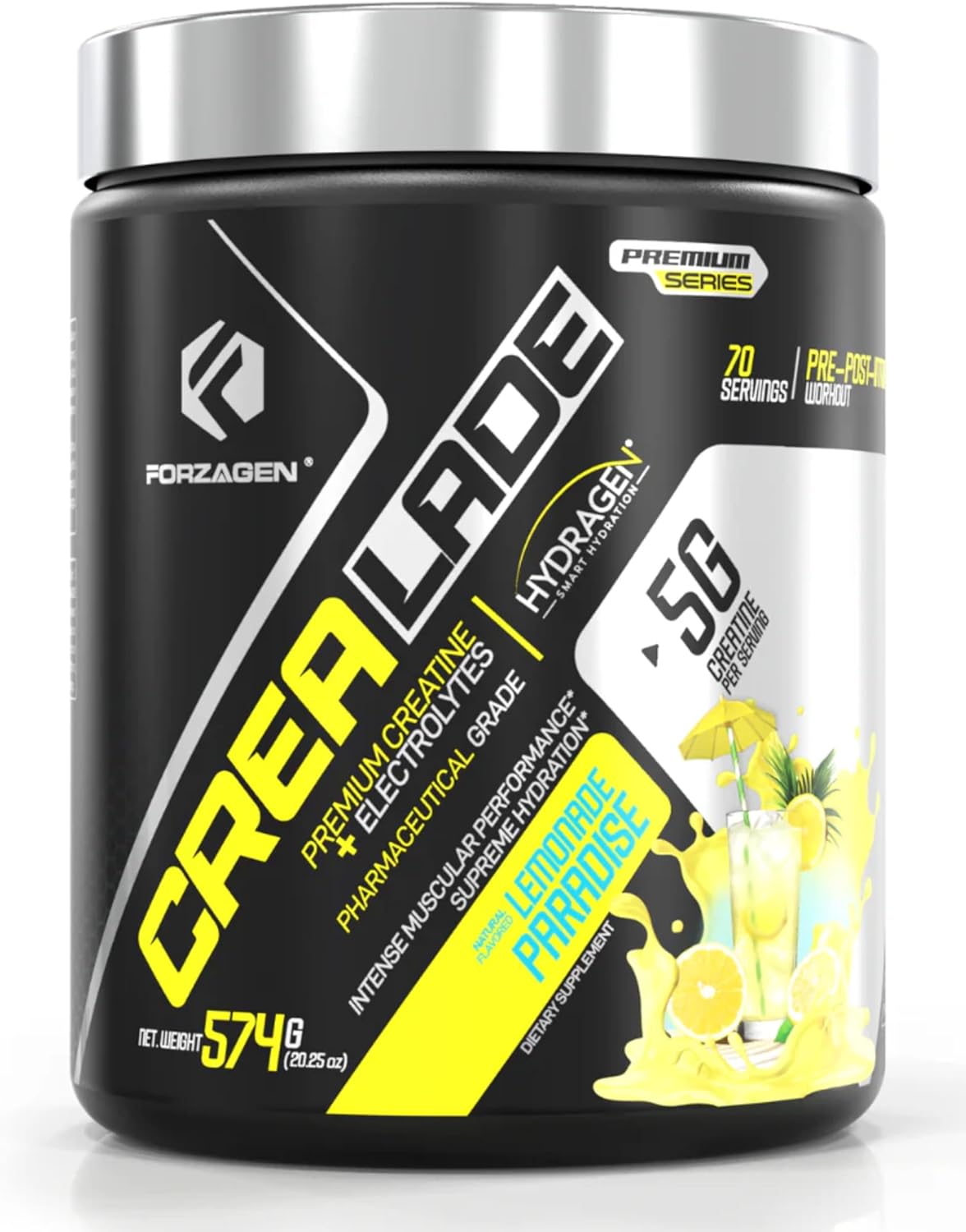 Forzagen Crea-Lade Creatine Monohydrate with Electrolytes & Hydration Support 5g Creatine, Hydragen™ Blend, Magnesium, Sodium, Potassium, BioPerine® Natural Lemonade Flavor 70 Servings