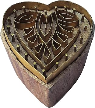 Royal Kraft Heart Brass Wooden Stamps for Block Printing on Clay, Pottery, Fabric BFtag009
