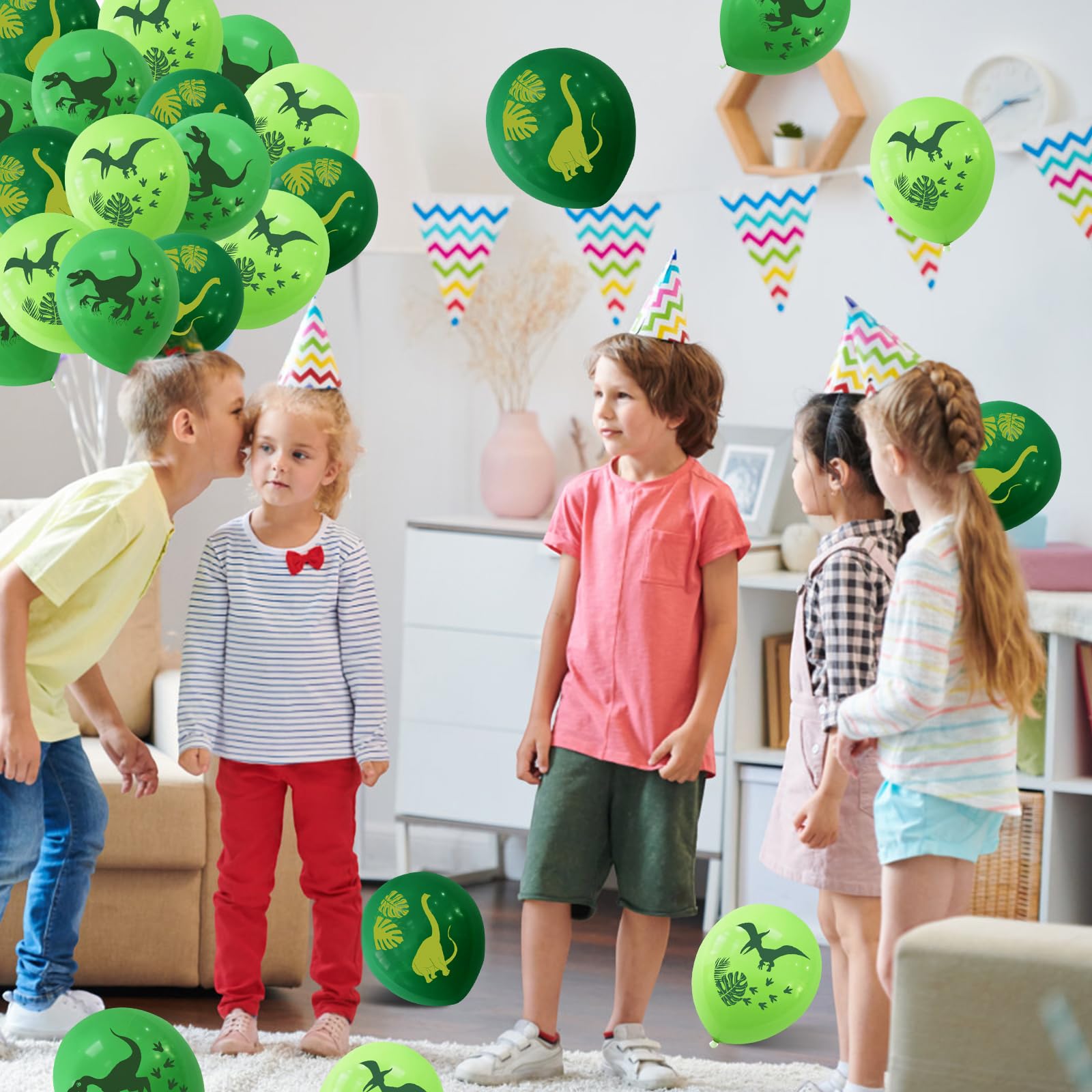 Set di palloncini di dinosauro carino scena decorazione per festa a tema giungla