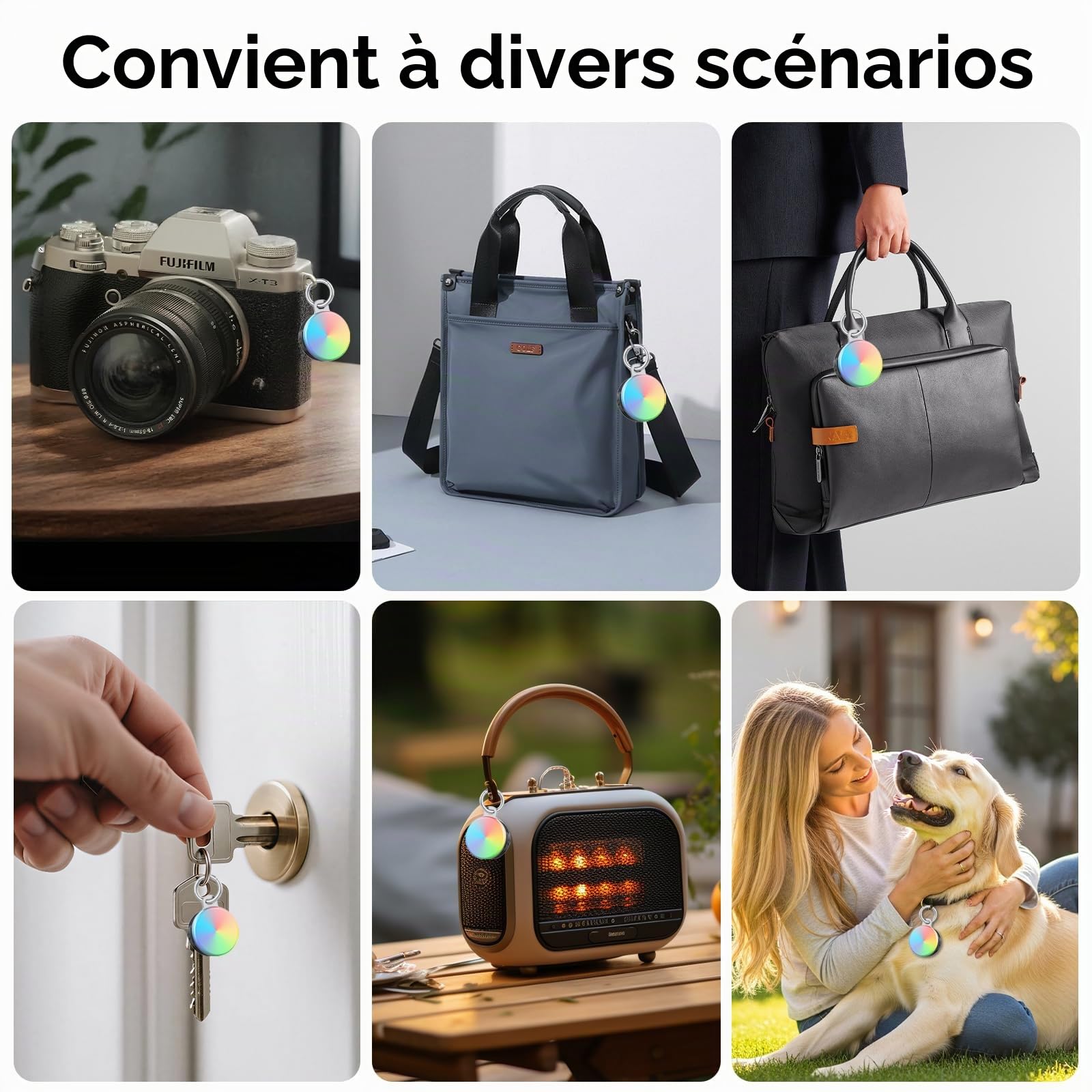 Air Traceur Tag Lot de 2 avec 4 Modes Light, Compatible avec Apple Localiser (iOS Uniquement), Smart Tag pour Les Balades Nocturnes, Le Camping,Localisateur d'objets pour Portefeuilles Clés Sacs