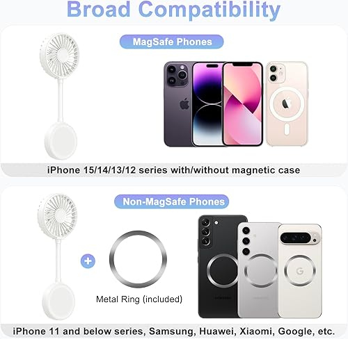 Miniatura 7 de Ventilador magnético para teléfono, mini ventilador personal portátil recargable con soporte de anillo USB pequeño ventilador de escritorio para