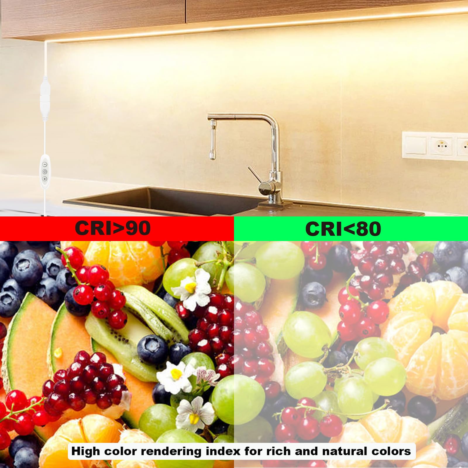 Striscia di luce USB bianca calda 3000K CRI92+ 5V COB striscia di luce LED con interruttore dimmer, striscia luminosa a LED da 10 W/6 piedi per mobili da cucina, camera da letto, illuminazione