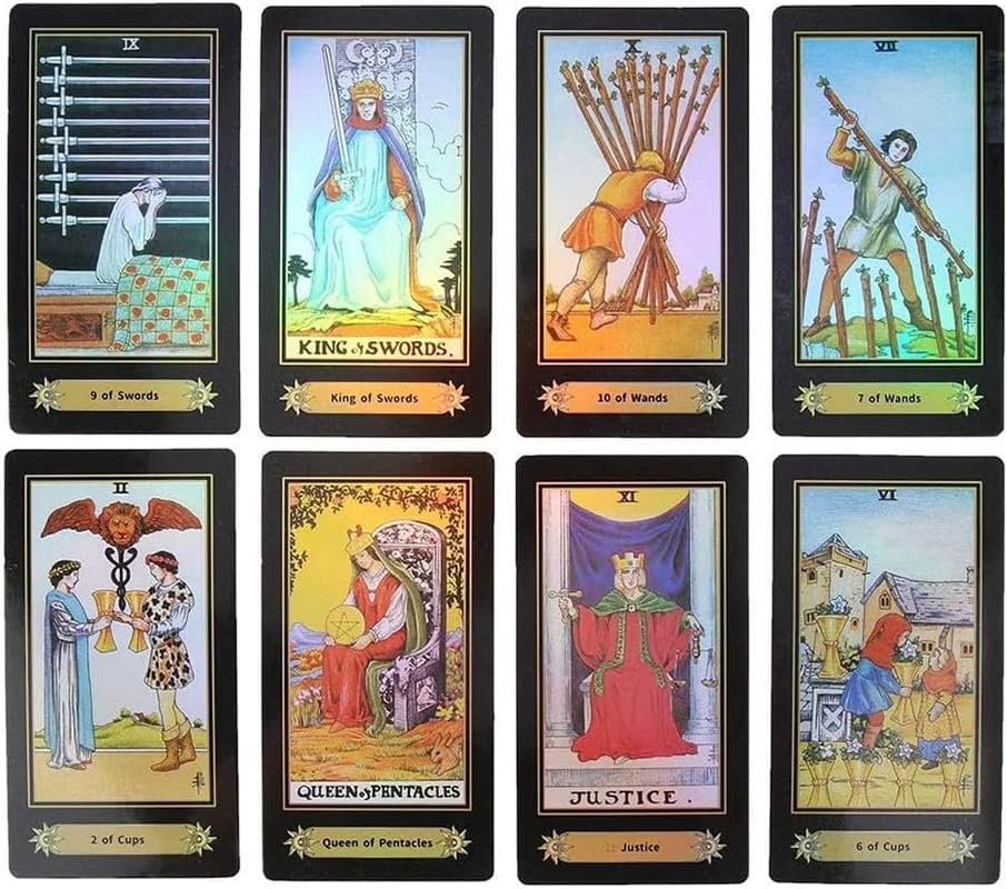 Image of Play New Tarot Card Game with Guide Book 78 Pieces Holographic Tarot Cards Deck Future Telling Game with Colorful Box for Beginners (Design 4)