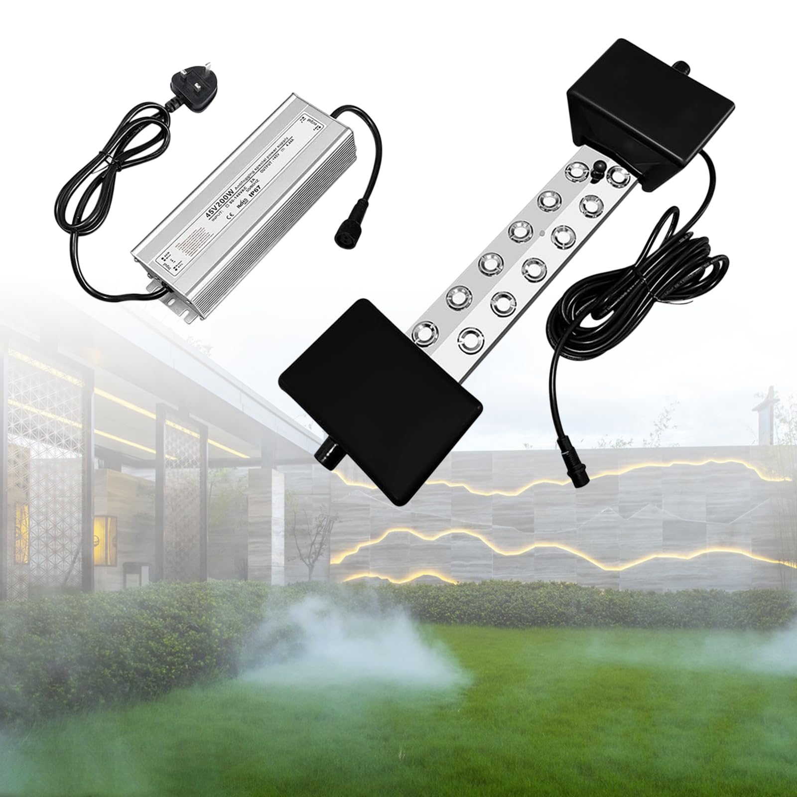 Máquina de niebla ultrasónica Fogger, 12 cabezales Ultrasonic Mist Maker, 9000 ml/H 400 W Mist Maker Fogger con Boya IP67 Waterproof Power Supply, perfecto para decoración de Halloween