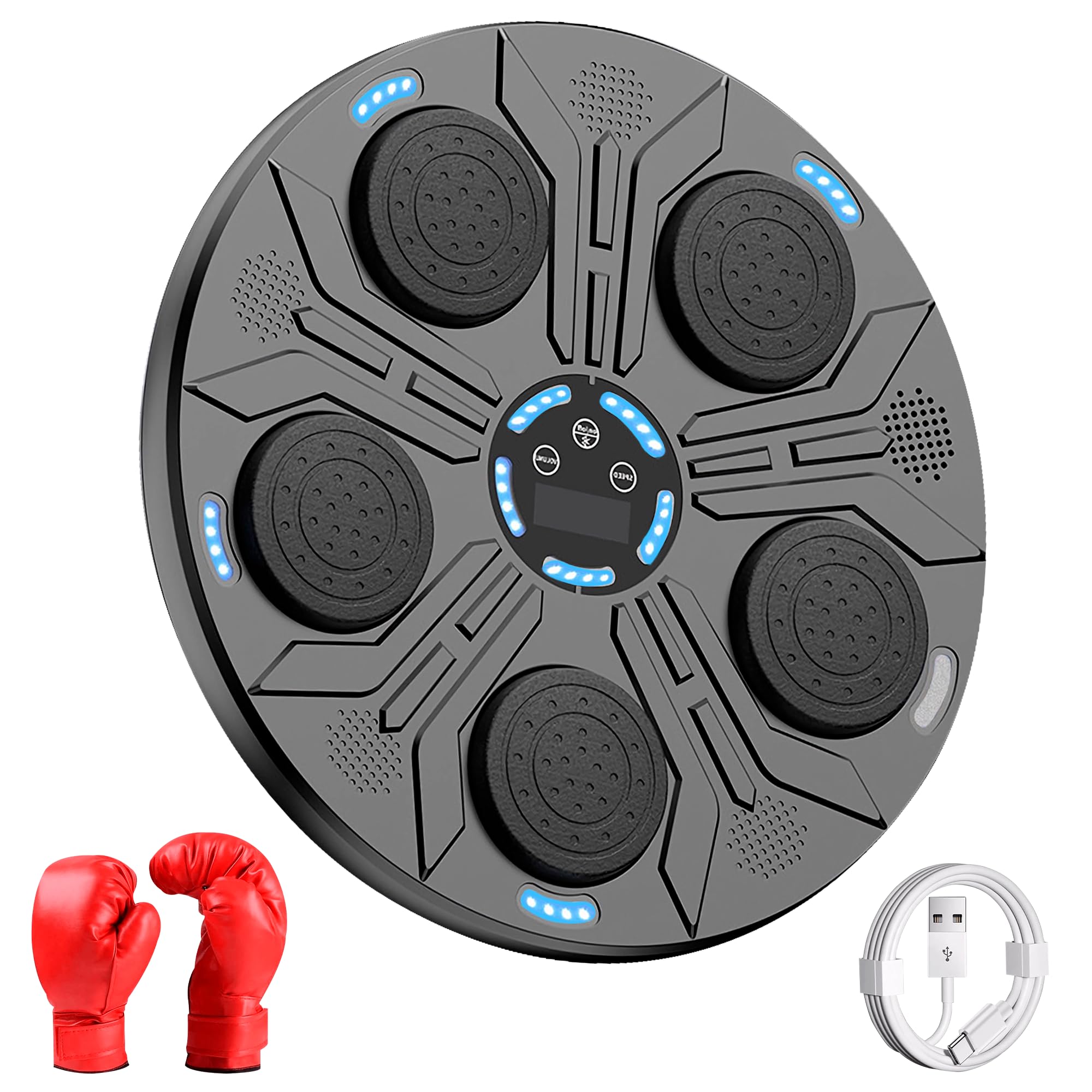 JUPPLIES Maquina de Boxeo Musical para Pared – Kit Boxing con Guantes, Diana Electrónica, Luces LED, Musica Bluetooth y 9 Modos Ajustables para Entrenamiento en Casa