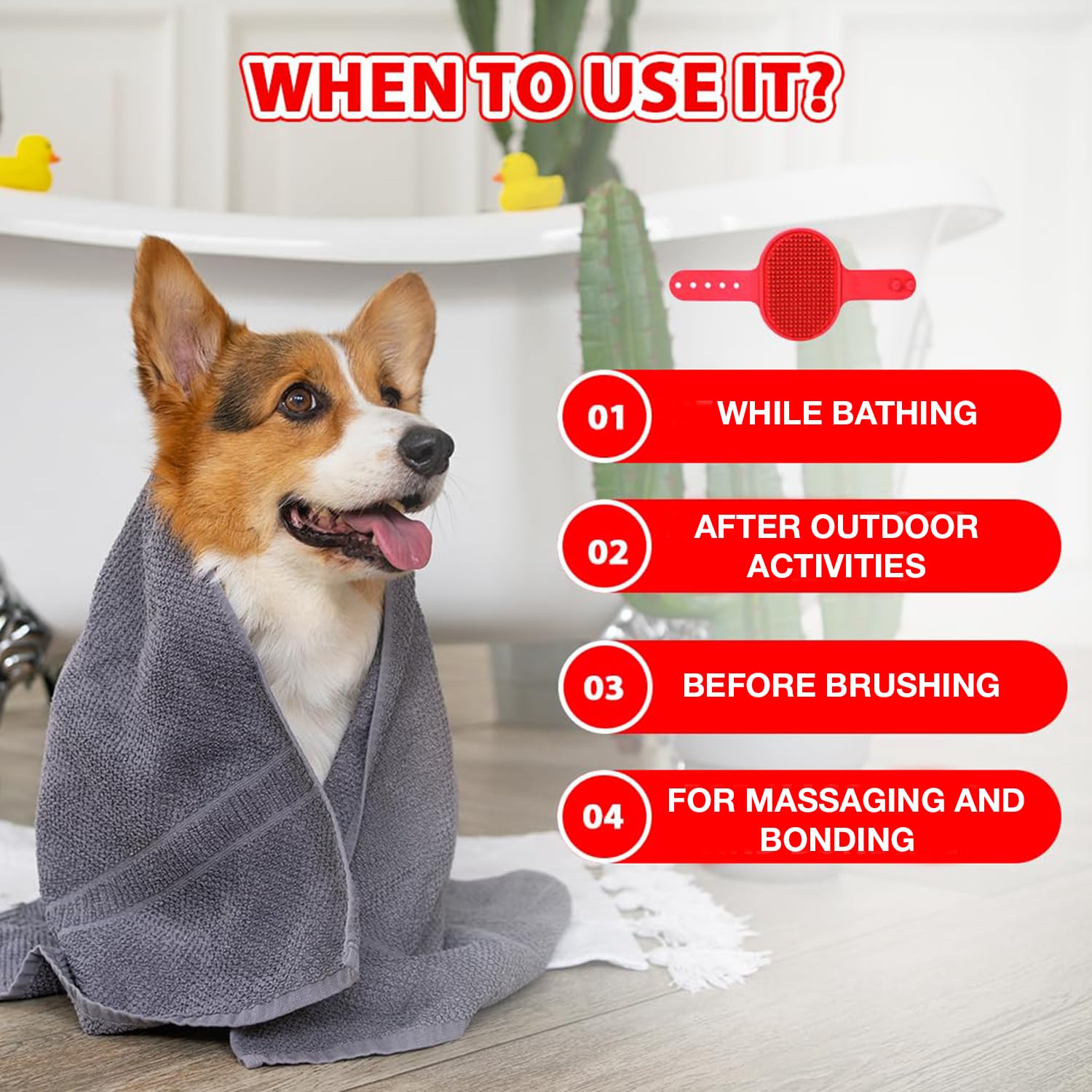 Petbabas Pet Grooming Brush | Soothing Massage Rubber Bath Comb | Shampoo Washing Shower Brush | Grooming Pet Glove with Adjustable Strap | Deshedding Brush for Long Short haired Pets 4