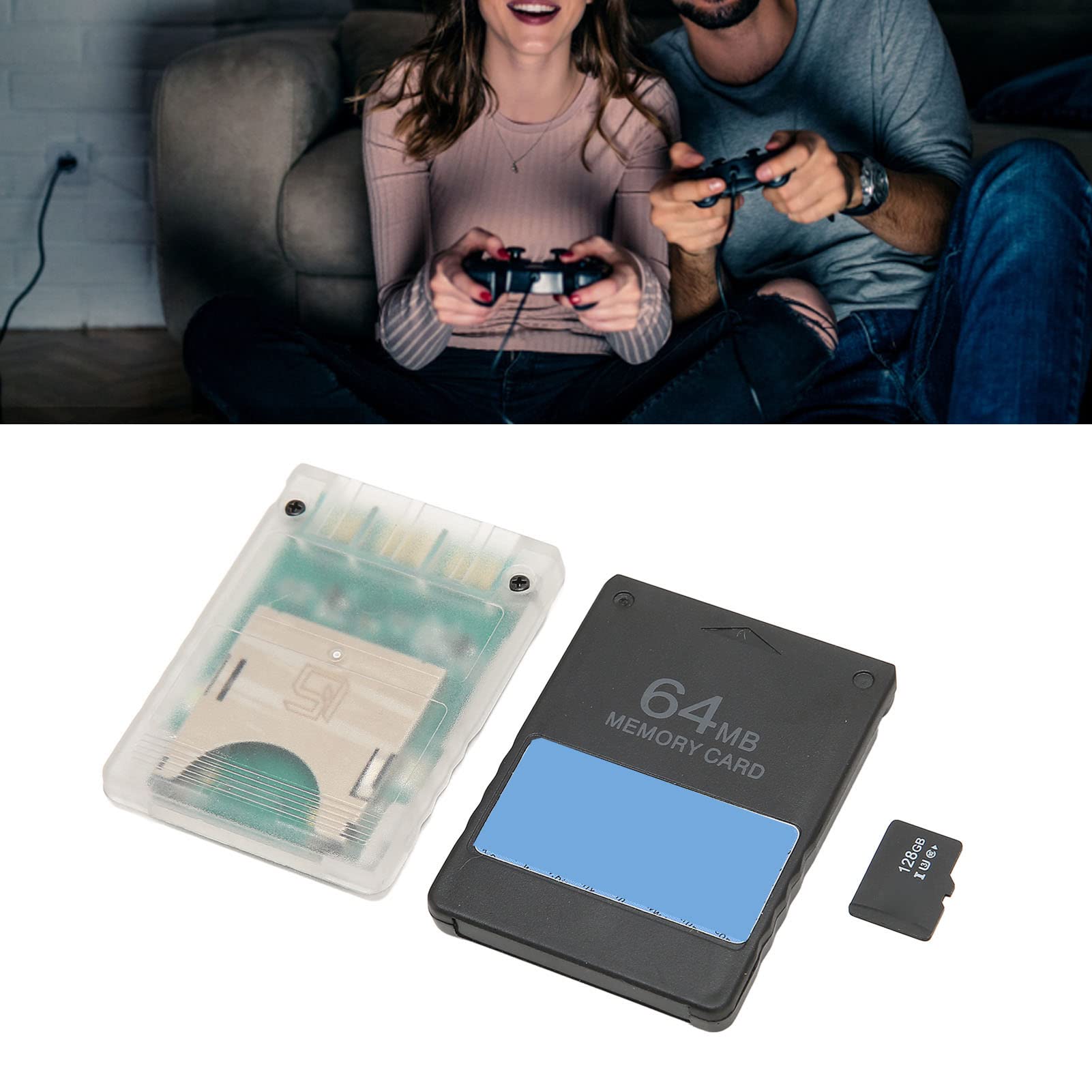 Adaptador de Lector de Tarjetas TF PS2 MX4SIO SIO2SD con Tarjeta TF 128G, Tarjeta de Memoria FMCB Gratis McBoot V1.966 64MB para Playstation2 All Game Console, Plug and Play (Consolas gordas)