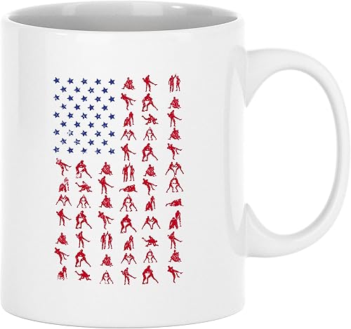 Taza de café con la bandera estadounidense de lucha libre, taza de café para luchador, taza de café divertida de 11 onzas, color blanco
