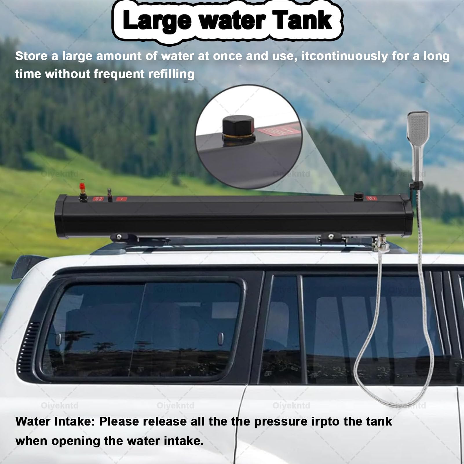 Réservoir d'eau pour camping, douche solaire sur toit avec tuyau d'arrosage et pommeau de douche, réservoir d'eau pour toit extérieur pour camions, véhicules tout-terrain, camping-cars,18L/4.76gal