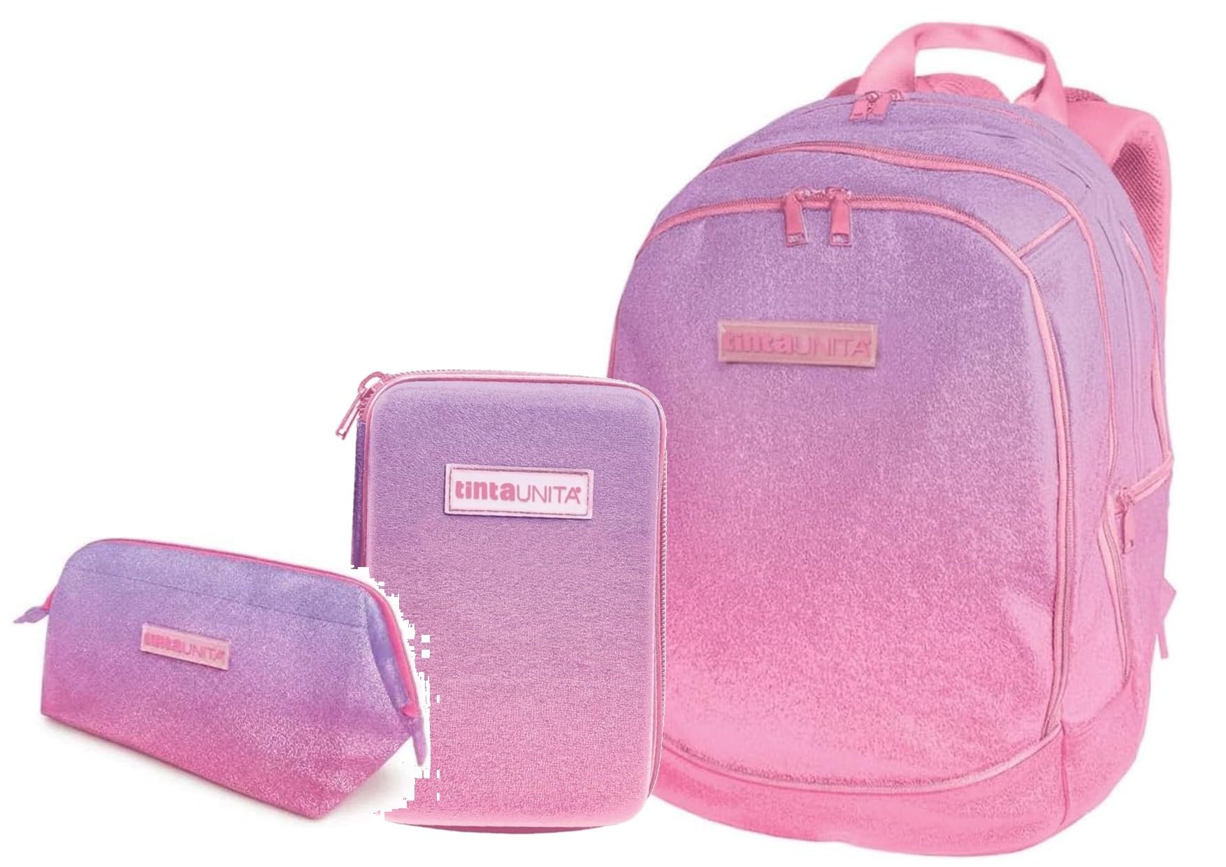 Generico Tinta Unita ZAINO DREAM GLAMOUR ROSA/VIOLA SCUOLA elementare media 2026/2027 CON ASTUCCIO ONE TIME COMPLETO DI COLORI + bustina triangolare
