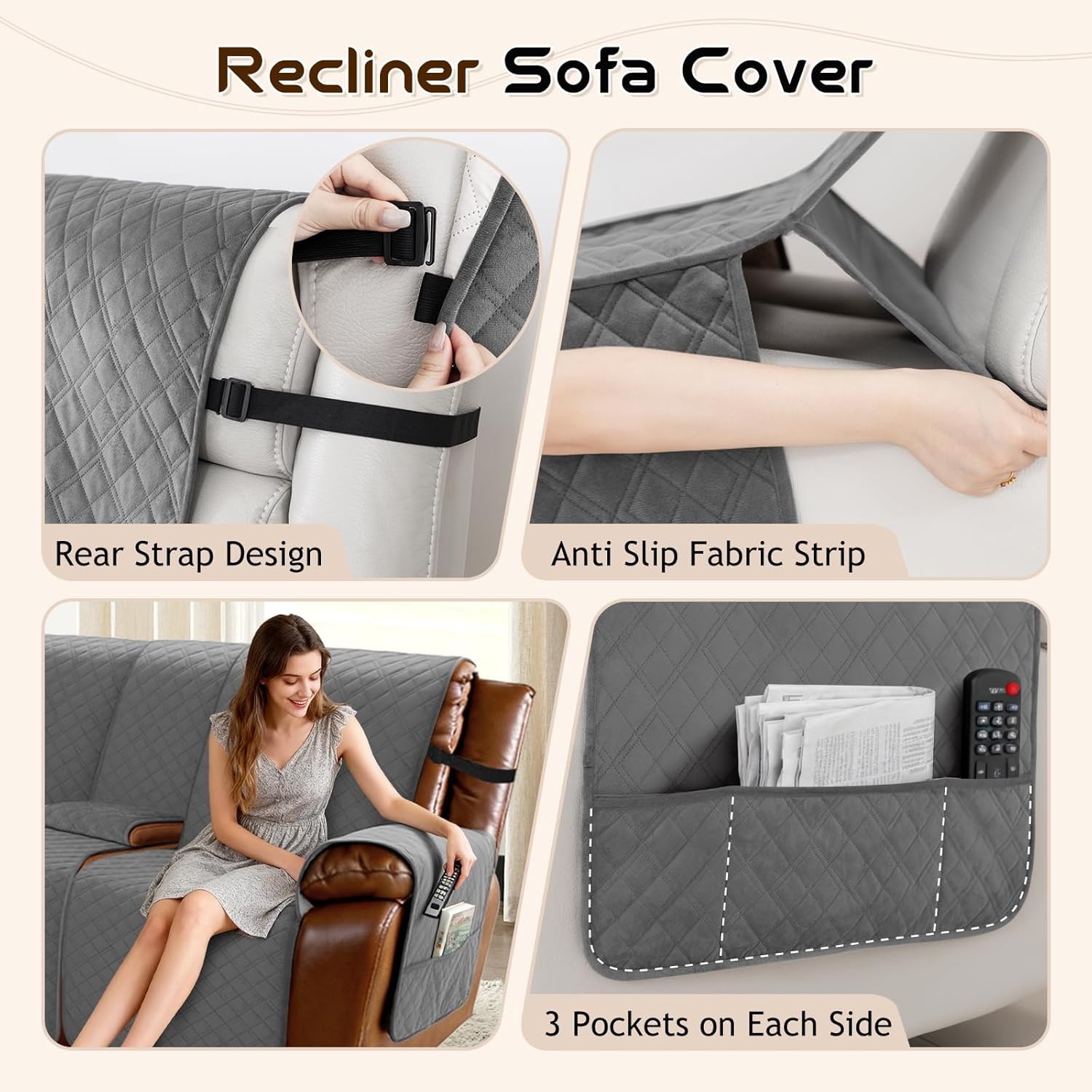 Arfntevss Waterproof Recliner Sectional Couch Covers for Reclining L Shape Sofa Cover Non Slip Washable L Shaped Slipcover Sets for Dog Furniture Protector (5 Seat with 2 Console Cover, Dark Gray)