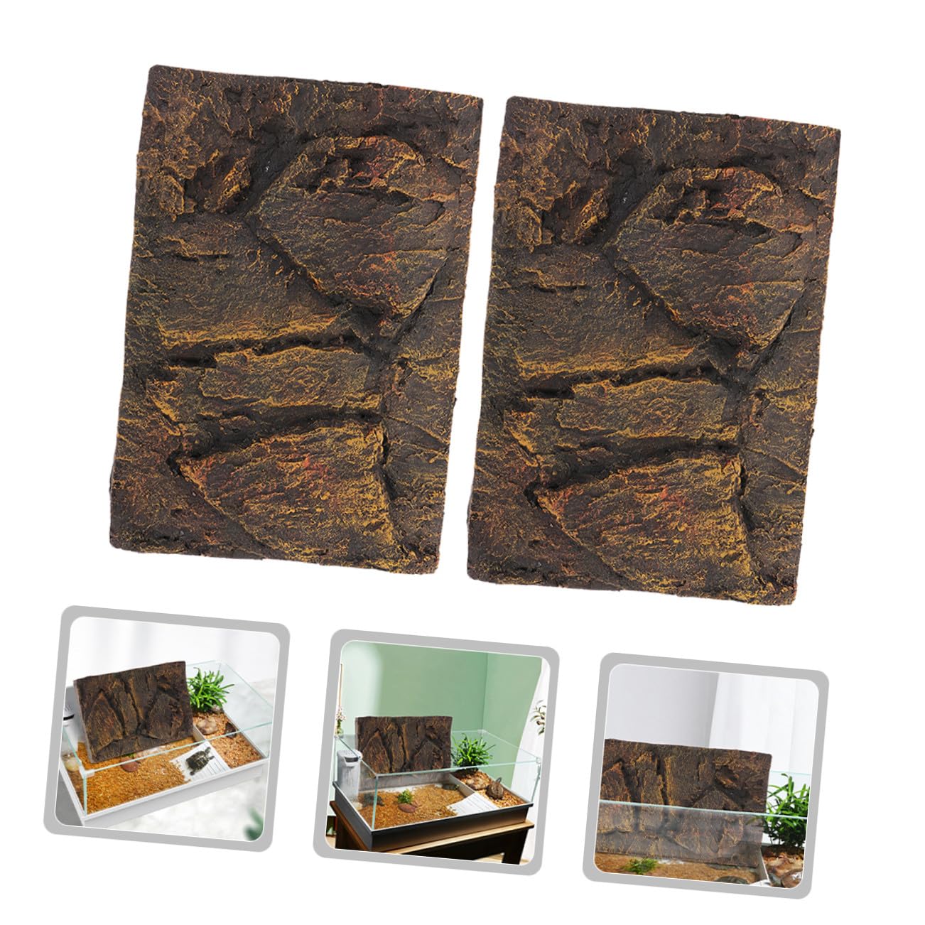 minkissy Fondo Decorativo 3D para Acuario de Tortugas de Agua, Tablero de PU Alta Simulación para Terrarios y Peceras, Paquete de 2 Piezas para Decoración