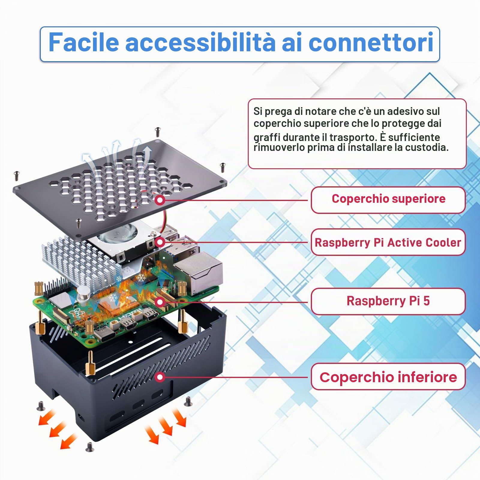 GeeekPi Alloggiamento Raspberry Pi 5 in alluminio con Active Cooler ufficiale, supporto PCIe M.2 NVMe SSD Shield Top X1001 / X1000 / N04 / N05