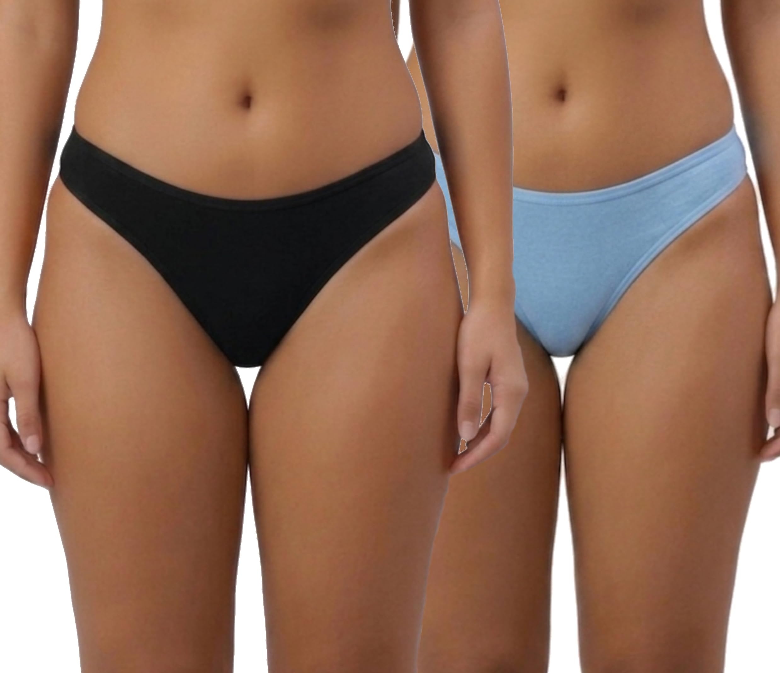 Women's Everyday Cotton Thong 2-Pack – Invisible No-Show Low Rise T-Back Underwear, 95% Cotton 5% Spandex Stretchable, Black and Light Blue-image-49