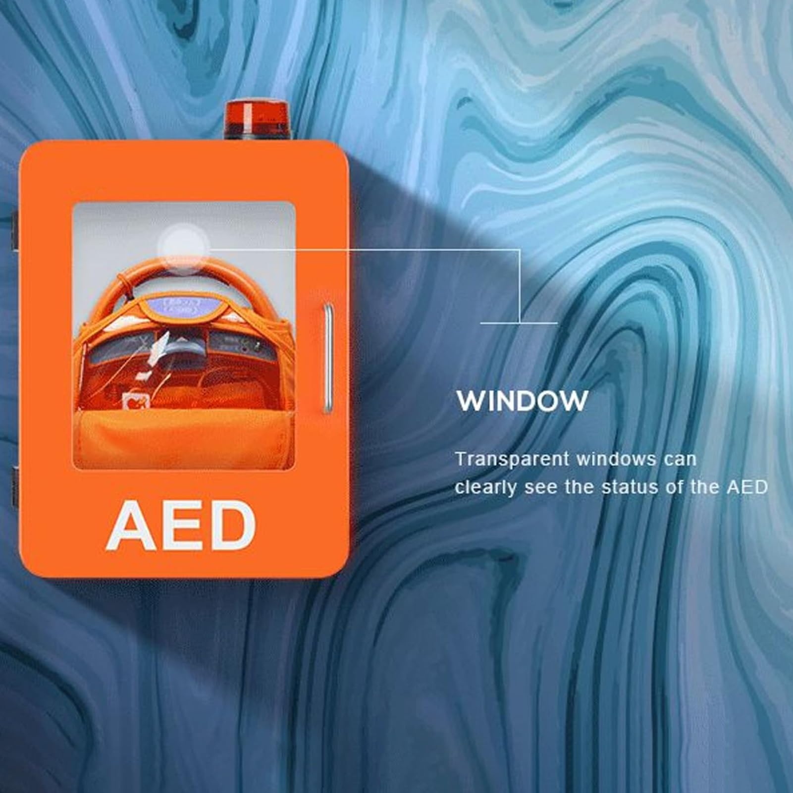 AED-Defibrillator-Aufbewahrungsschrank, AED-Schrank, Doppelschaltersteuerung, wandmontierte, sichtbare Defibrillationsalarmbox mit Alarmsystem, transparentem Fenster, abgerundetes Eckendesign