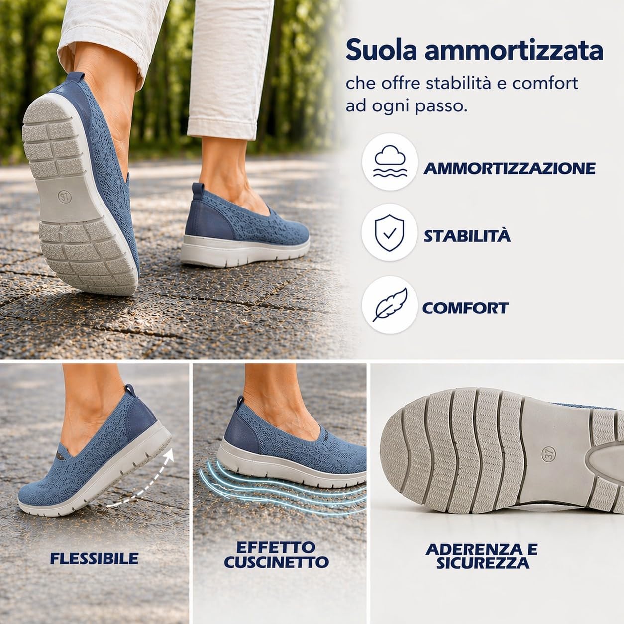 Scarpe Donna Comode Slip On Sneakers Leggere Traspiranti Senza Lacci, Ideali per Camminare e Uso Quotidiano