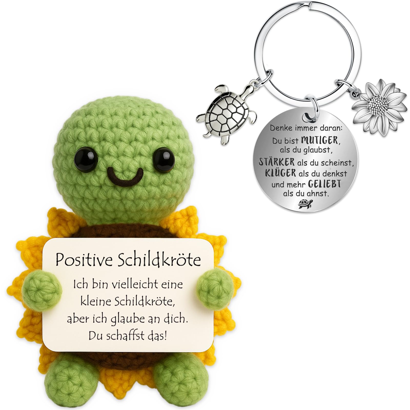 Farbeele Positive Sonnenblumen-Schildkröte und Glücksbringer-Schlüsselanhänger, Pocket Hug Positive Figur, MutmacherGeschenk, Gute Besserung, Glücksbringer Prüfung, Geburtstagsgeschenk