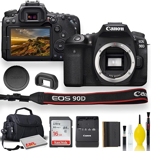 Canon EOS 90D DSLR Cámara con funda acolchada, tarjeta de memoria y más - Juego de paquete de inicio (modelo internacional)