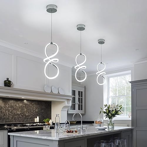 Miniatura 2 de MAYNA Luces colgantes LED modernas para isla de cocina, lámpara cromada, lámpara colgante de altura ajustable de 22 W para cocina, comedor,