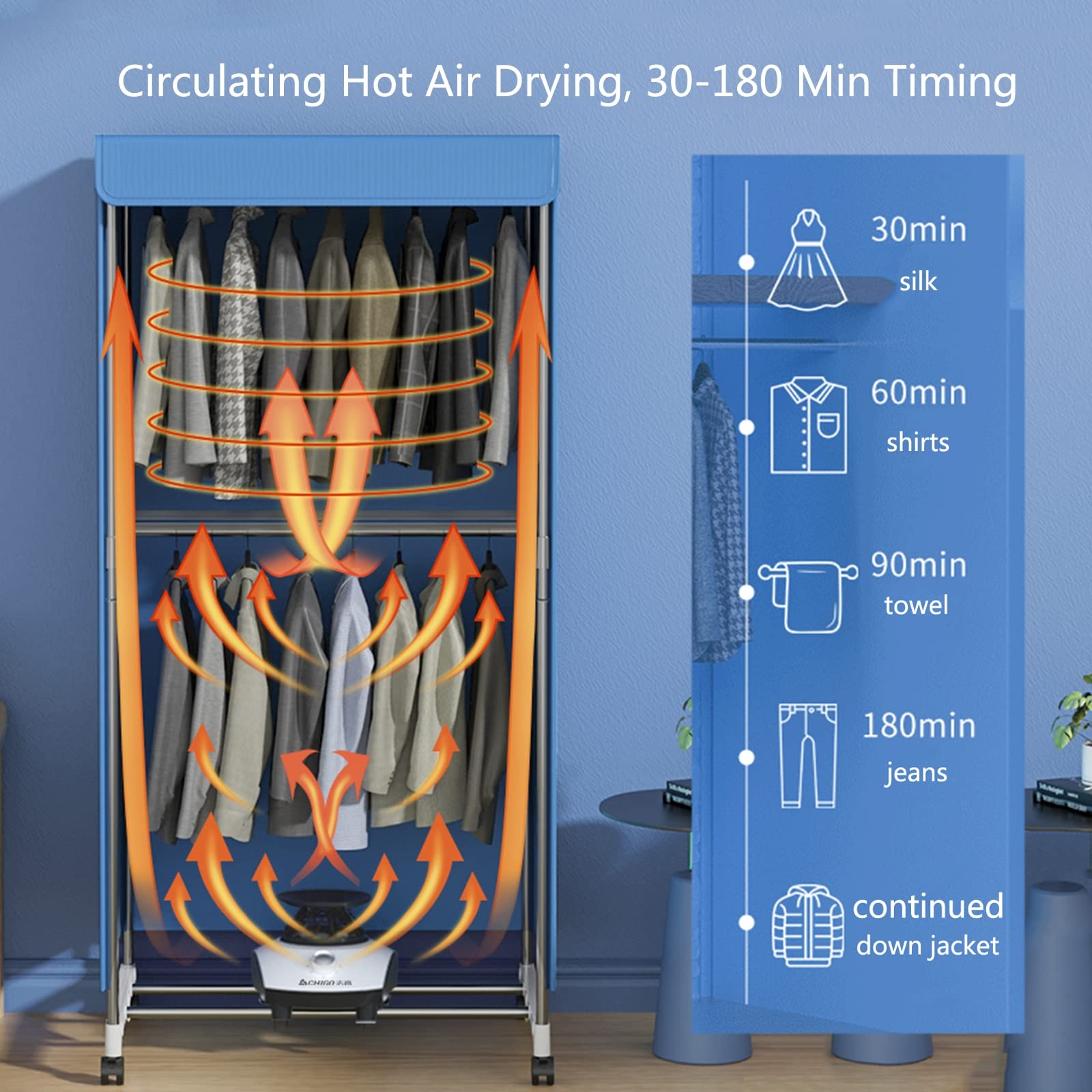 Asciugabiancheria Elettrica 1200W con Timer, Stendi Biancheria Elettrico Armadio a 2 Livelli con Coperchio, Stendibiancheria Elettrico di Grande capacità, Protezione da surriscaldamento