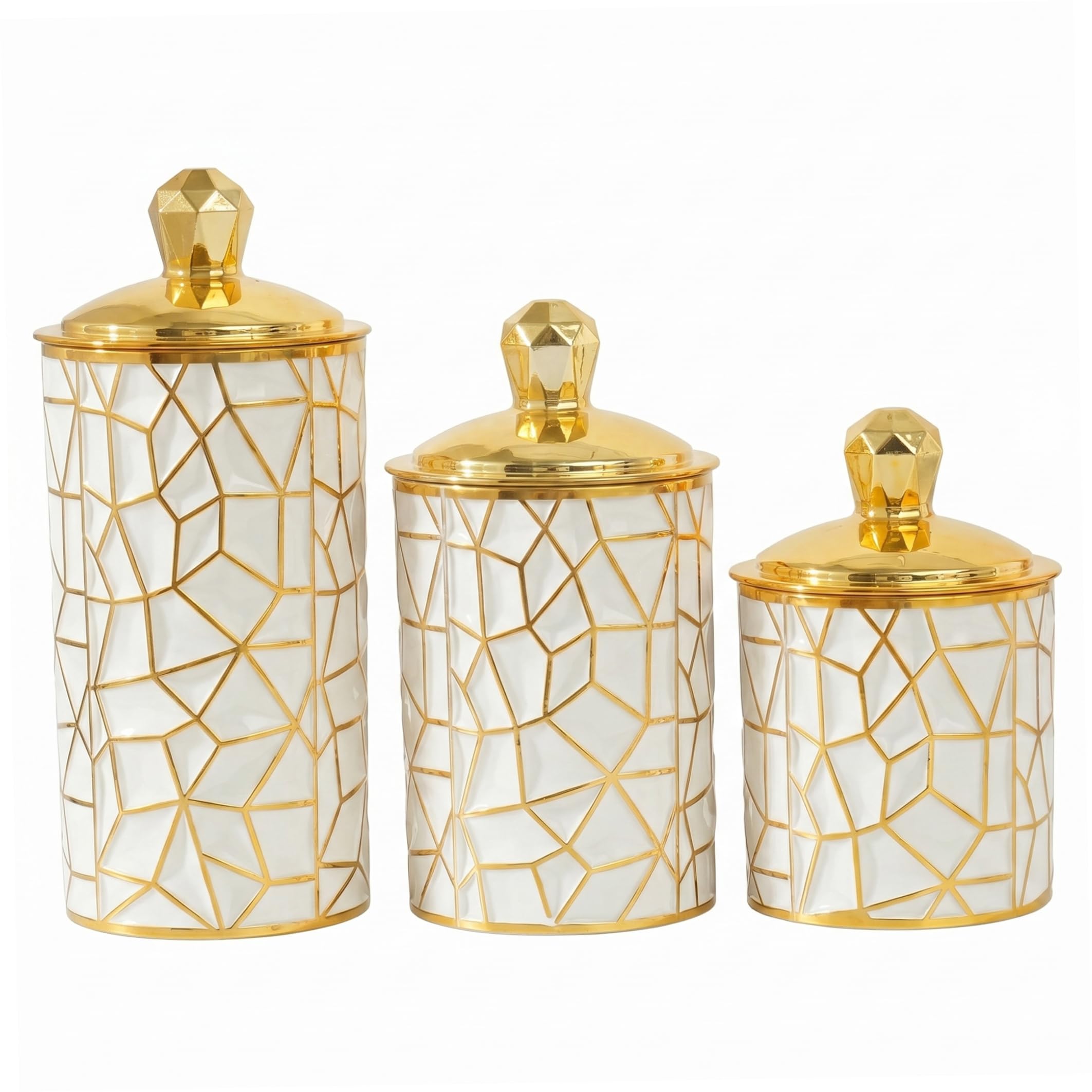 Tsawntd 3 Piece Kitchen Canister Set - Airtight Coffee And Sugar Container Set With Gold Lids, Ice Crack Design for Countertops