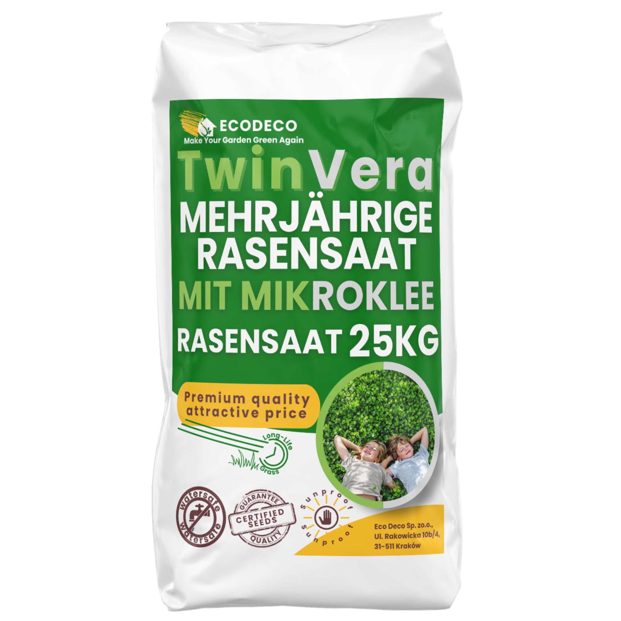 Semillas Cesped Resistente con Trebol Enano 25kg para 1000m² - Mezcla de Crecimiento Rapido y Cesped Natural - Ideal para Jardin Sombra y Sol