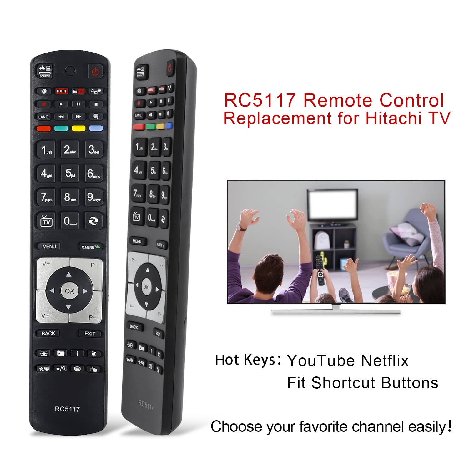 Compatibile 24HYT45U MYHGRC - Telecomando Di Ricambio Per TV TV Hitachi RC5117 Per Compatibile Con 24HYT45U 42HYT42U
