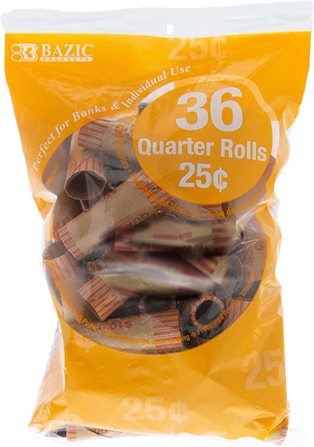BAZIC Coin Wrappers Rolls Quarter, Made in USA, Durable