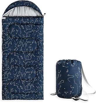 Wake In Cloud - Kids Sleeping Bag for Boys Toddlers, Camping in Warm Cold Weather, Backpacking Lightweight Compact Outdoor Liner for 3 Seasons, Constellation Galaxy