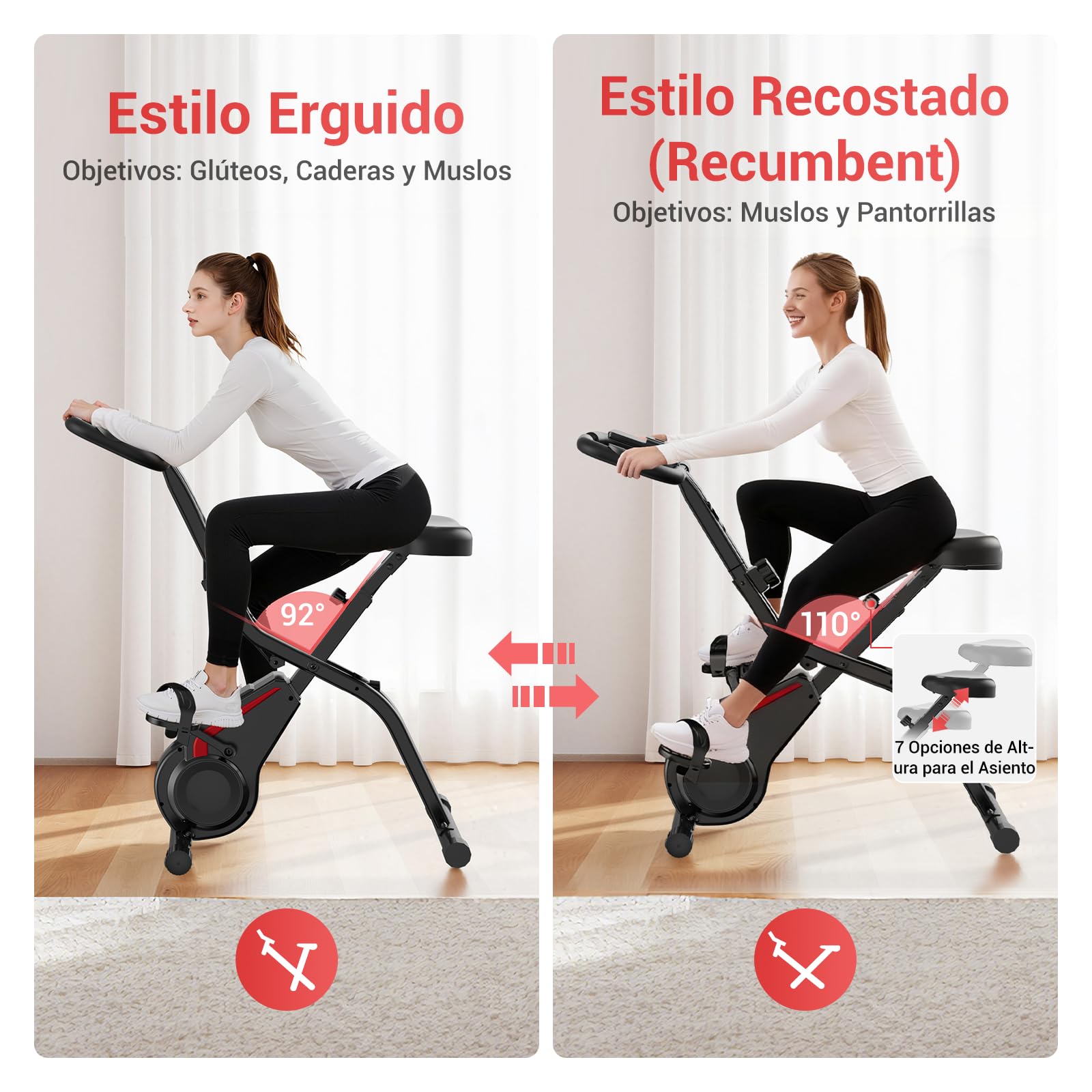 CURSOR Bicicleta estática plegable, 5 en 1Bicicleta spinning profesional | con Resistencia Magnética de 16 Niveles, Bicicleta estatica plegable para el hogar Bici de Sala con Asiento Cómodo,136 kg