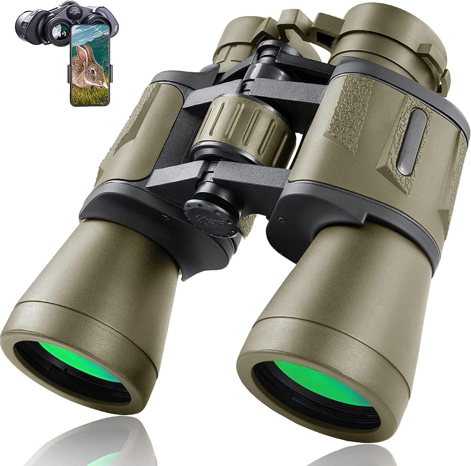 FC22 20x50 Binoculars for Adults with Smartphone Adapter - High Powered Binoculars for Bird Watching Hiking Concert Travel Theater with BAK4 Prism FMC Lens, Mud