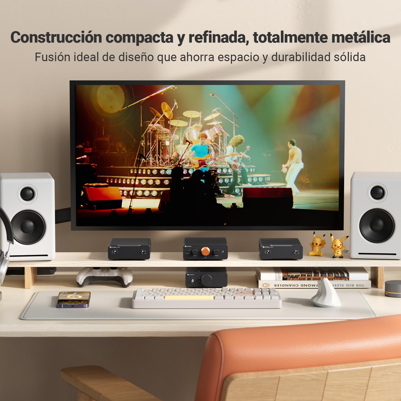 Fosi Audio P4 Mini Preamplificador con 3 Entradas RCA, Preamplificador Estéreo de Audio Doméstico para Amplificador/Subwoofer Activo/Altavoces, con Ganancia Ajustable de 3 Niveles 3/6/9 dB