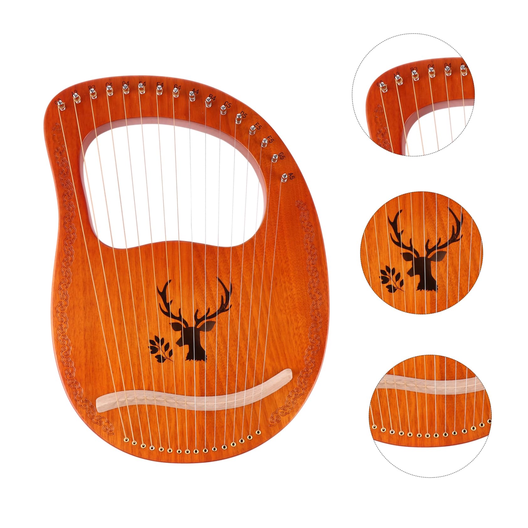 ibasenice Holzharfe mit Saiten Saiteninstrument aus Massivholz Harfe mit Stimmschlüssel Musikinstrument für Anfänger und Fortgeschrittene