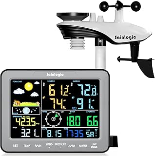 Sainlogic SA68 Home Weather Station with Weather Stations Wireless Indoor Outdoor and Rain Gauge Outdoor for Temperture,Humidity,Forecast,Pressure,Moon Phase,Alarm Clock for Bedroom,Gray(No WiFi)