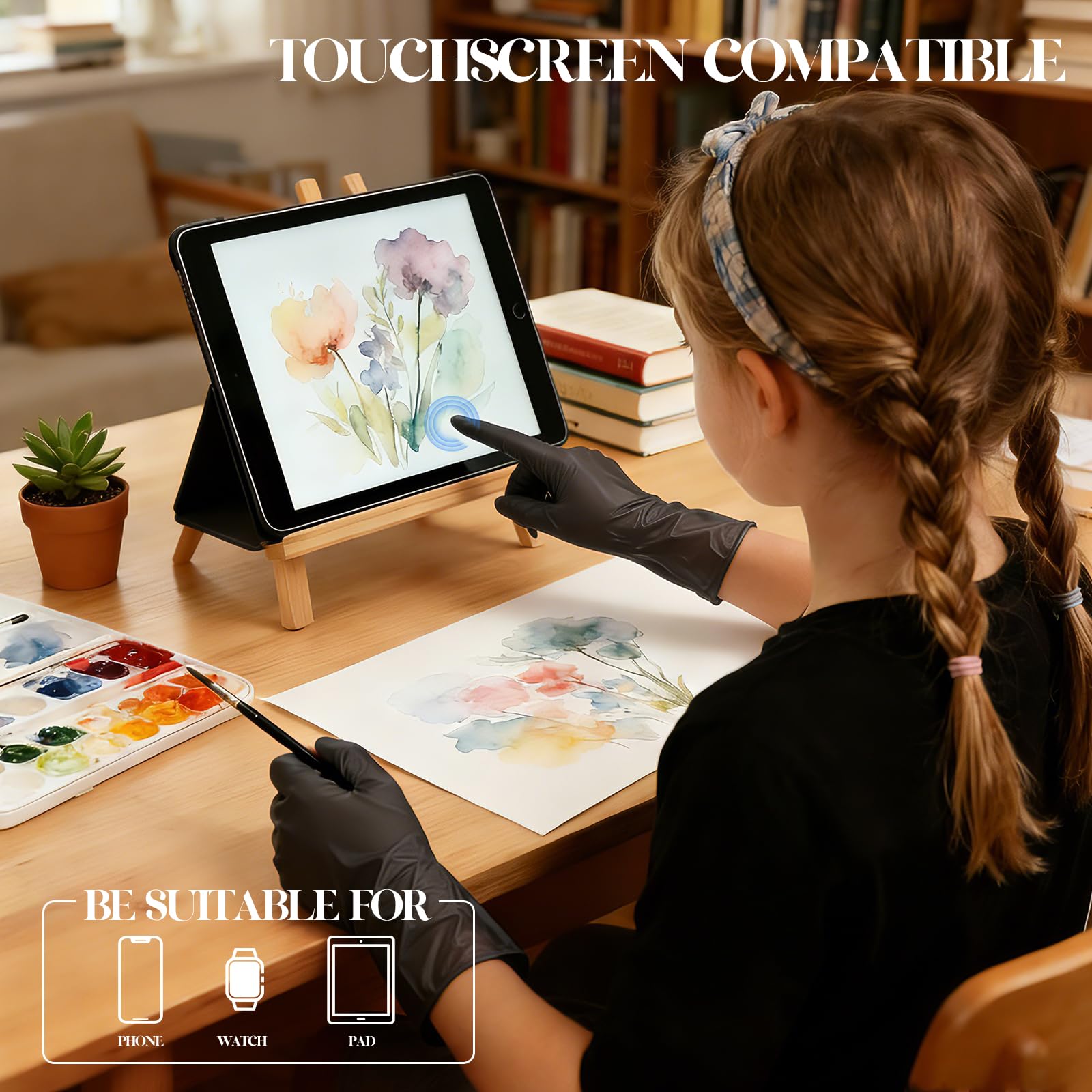 Guanti in nitrile per bambini dai 6 ai 10 anni, guanti monouso neri da 5 mila per lavoro, pulizia, cucina, giardinaggio, vernice, senza lattice e senza polvere (S,50 pezzi)