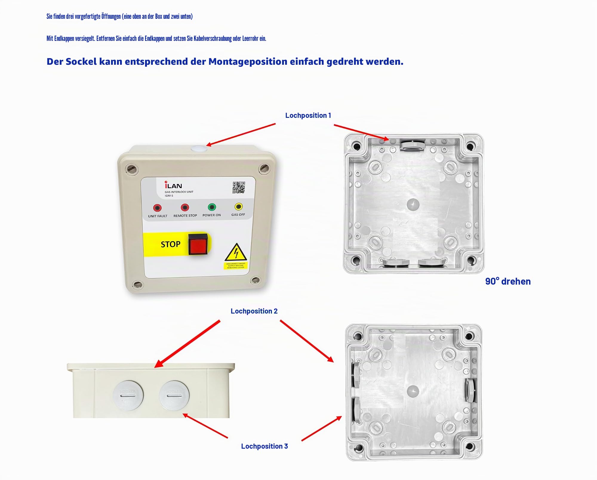 iLAN Gas-Sicherheitsabschaltung, Gassteuerung, Gas-Sicherheitskit, Gas-Interlock-System-Kit inkl. Magnetventil 3/4" (22 mm)