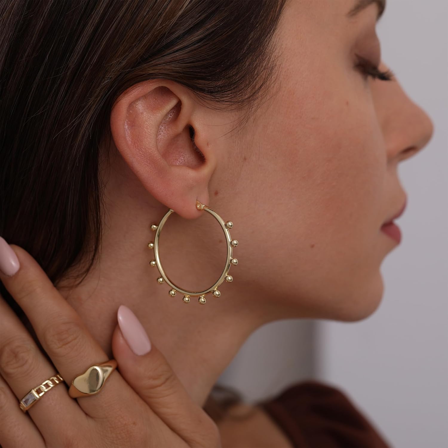 Chunky Gold Stud Earrings for Women 14k Gold Plated Hypoallergenic Earrings Statement Trendy Fashion Gold Jewelry Gifts - Image 2