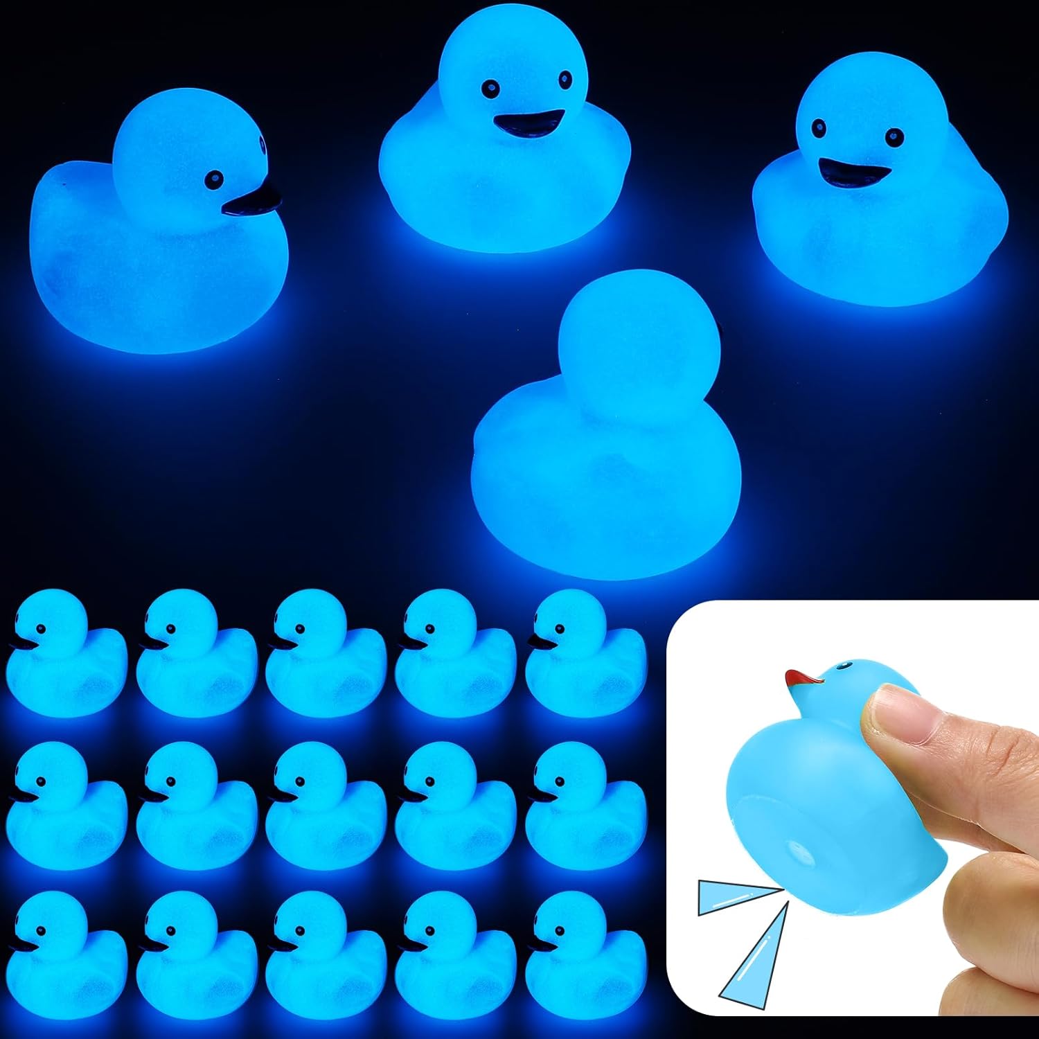 Tradder 120 Pcs 2 Inch Blue Glow in The Dark Rubber Ducks Glow Bath Floating Toys