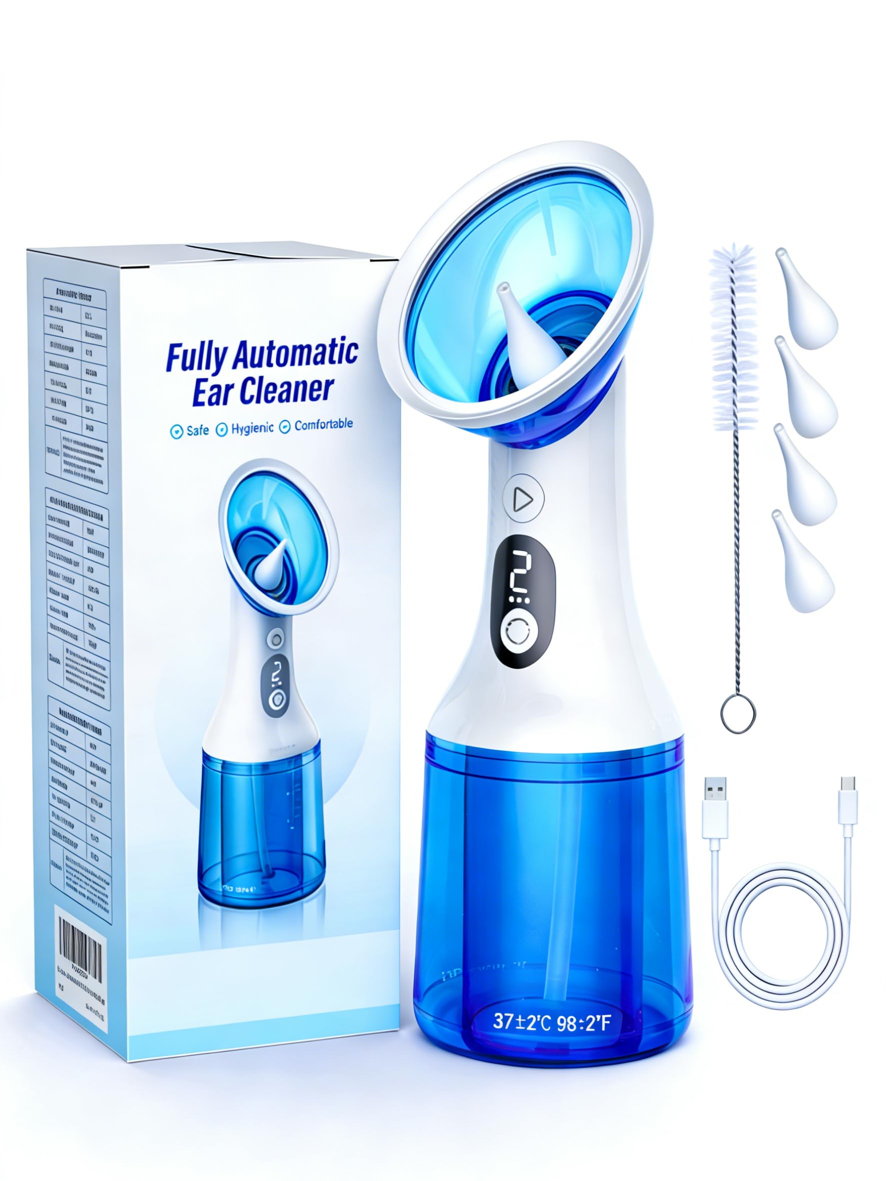 Electric Ear Wax Removal Kit - Dual Tank Water Powered Cleaner with 4 Pressure Modes Dual Nozzles 4