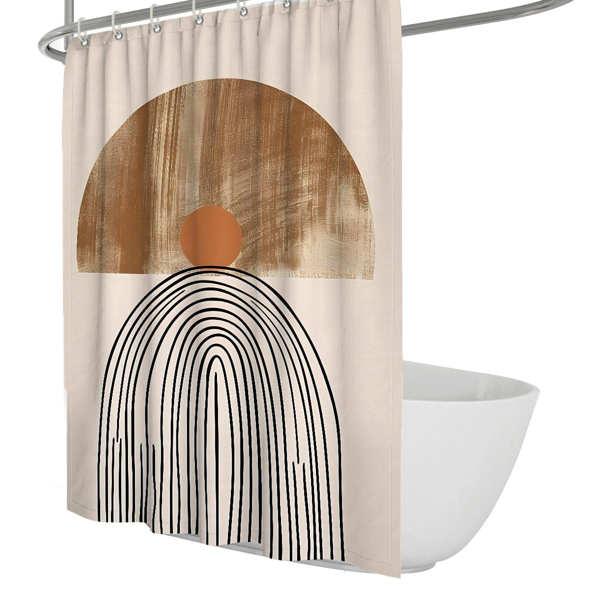 UIRINGART Boho Shower Curtains W180xL200cm Abstract Geometric Semicircle Sun Arch Line Dot Terracotta Pattern Mildew Mould Resistant Fabric Home and Hotel Bathroom Decor
