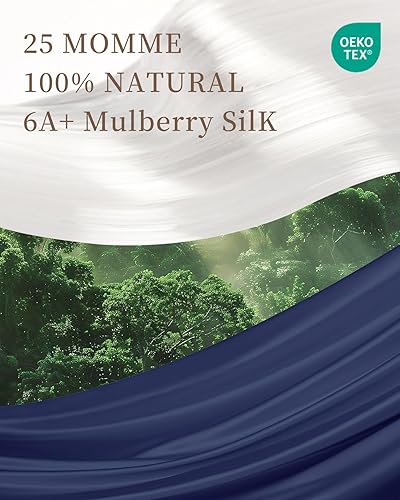 Miniatura 2 de THXSILK Juego de funda de edredón de seda de 25 momme, 4 piezas, 100% seda natural de morera, tamaño Queen, color azul marino