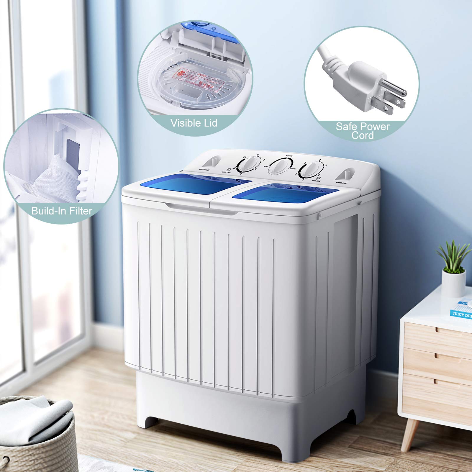 Portable Washing Machine Giantex Compact Twin Tub Washer 12lbs