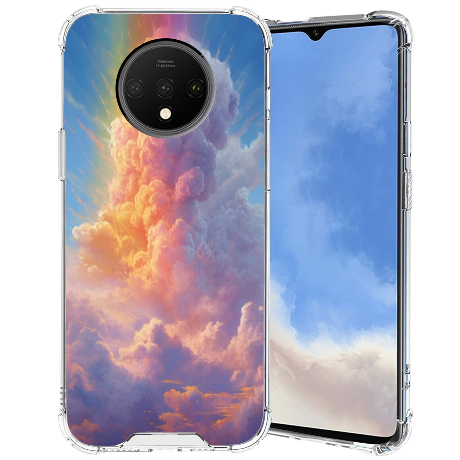 DAFEI Transparent Phone Case for OnePlus 7T with Rainbow Cloud-aa155 Pattern Clear Four-Corner Airbag Reinforced Anti-Scratch and Shock-Proof Protective Phone Cover