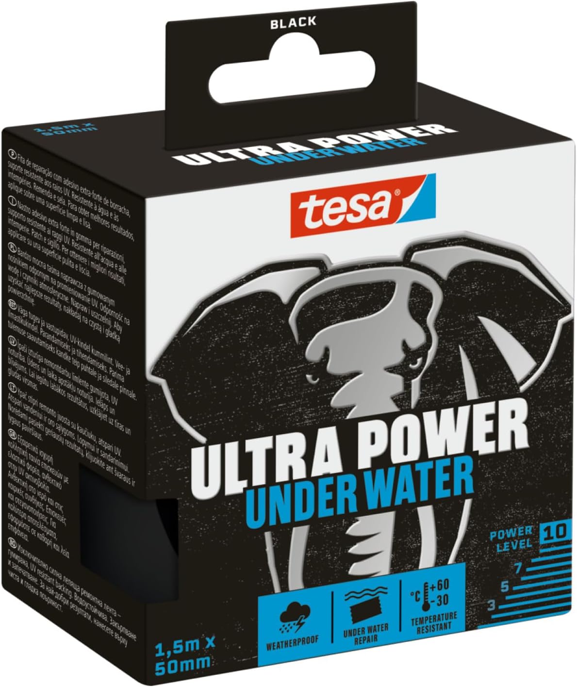 tesa Ultra Power Under Water Super Duct Tape - Extra Strong Repair Tape for Repairs on Wet and Dry Surfaces - Highly Weather Resistant - 1.5 m x 50 mm